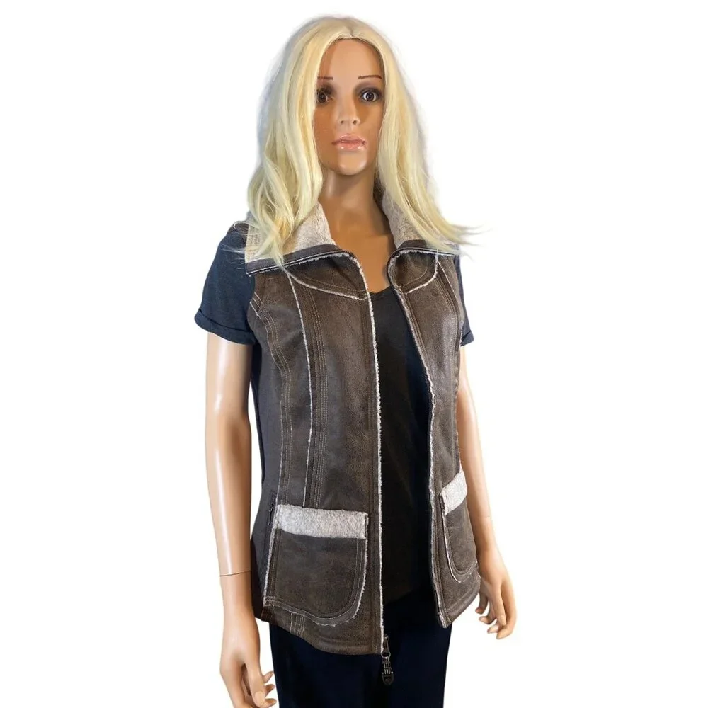 NWT KUHL Womens Dani Sherpa Vest Italian Faux Leather Shearling S Brown MSRP$219 - Picture 10 of 17